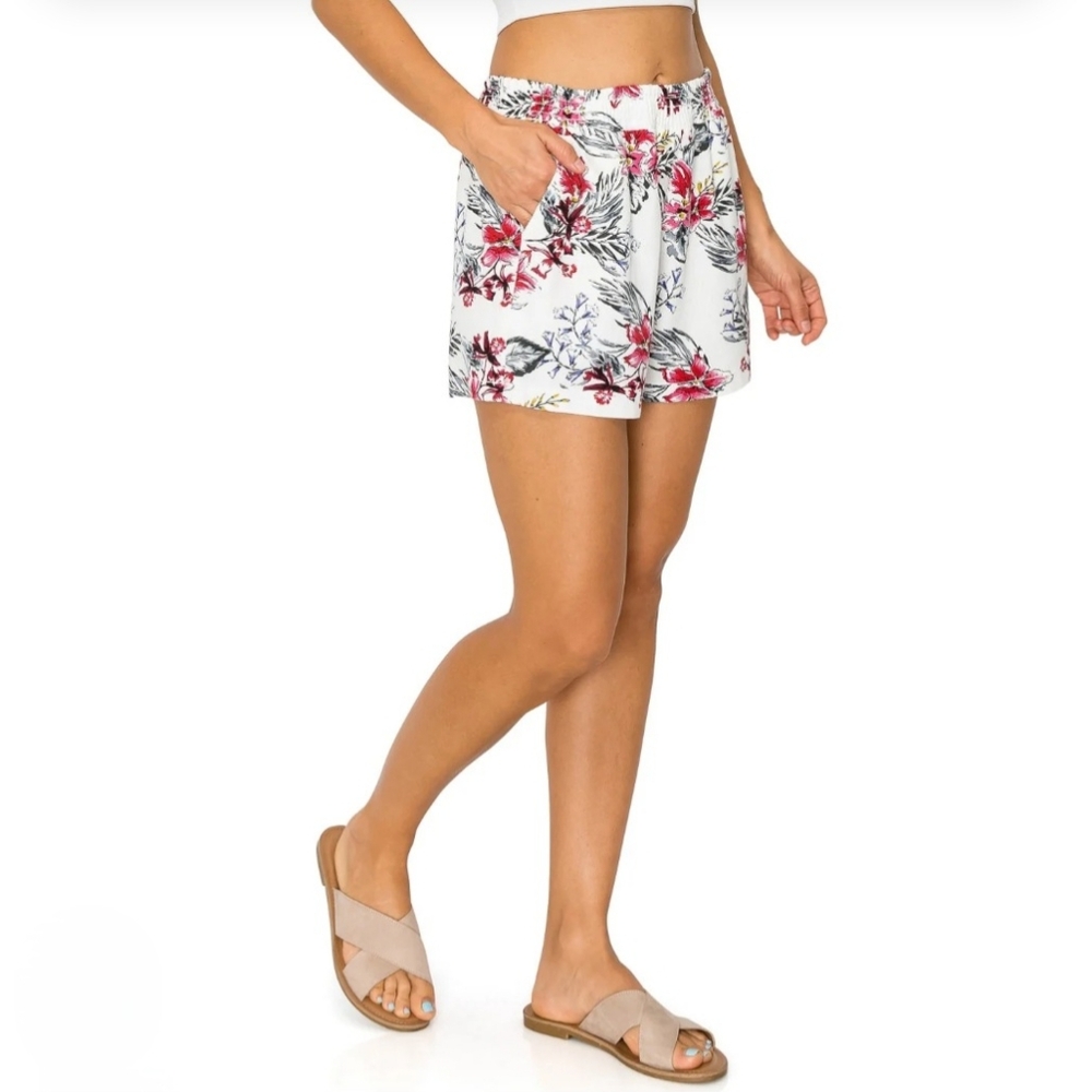 Cali 1850 Floral Women's Linen Shorts Size Med. NWOT